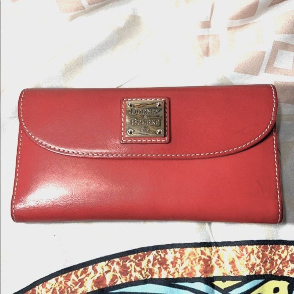 Vintage Dooney & Bourke Red Leather Checkbook Continental Wallet